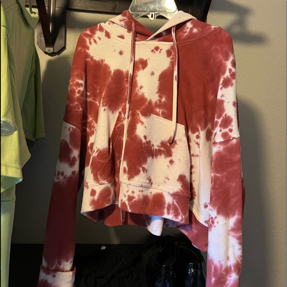 red and white tie dye hoodie